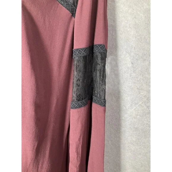 Express Blouse Womens Sz L Maroon Lace Sheer Relaxed Romantic‎ Peasant Boho - Picture 6 of 11